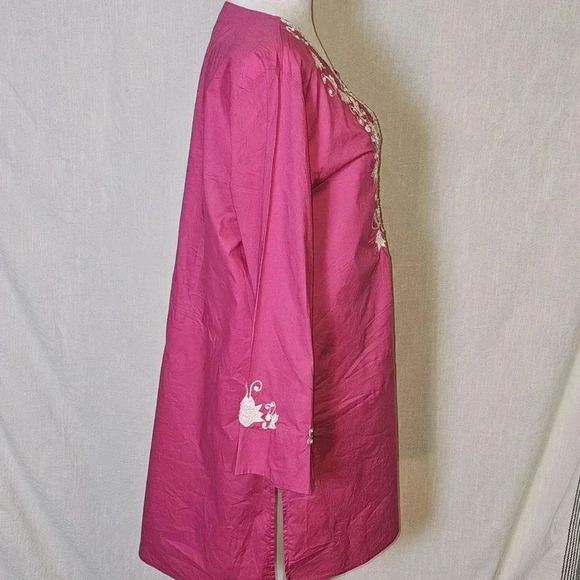 Natori Pink Long Sleeve Boho Sequin/Embroidered Hippie Tunic Top SZ L - Picture 4 of 10